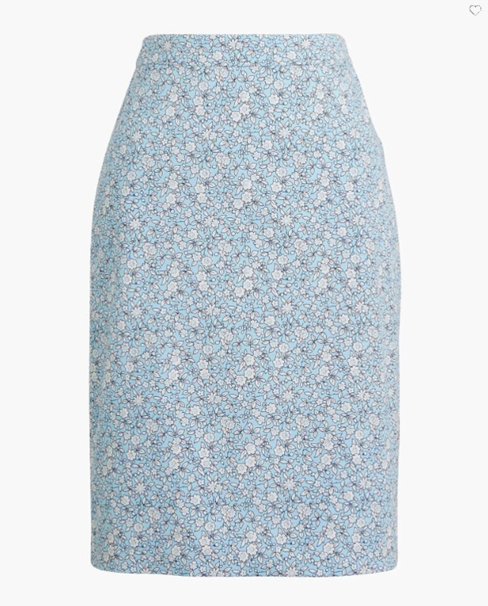 J.Crew Light Blue Floral Knee-Length Pencil Skirt Size 8